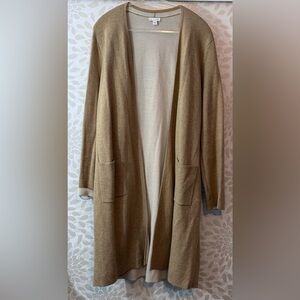 J Jill Women’s L Tan Beige Open Front Long Cardigan Duster Sweater Pockets